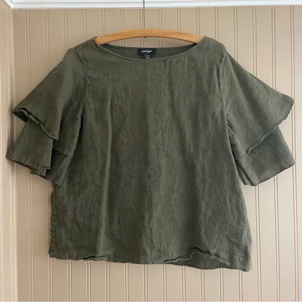Lord & Taylor Dark Green Linen Shirt Top Women’s Size Large